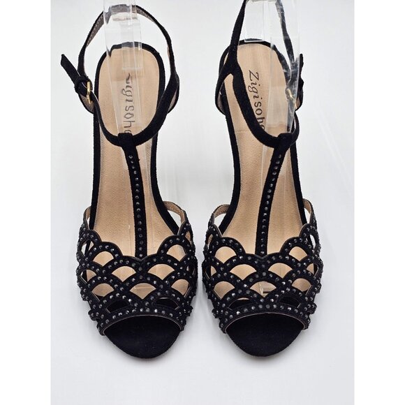 Black Rhinestone T-Strap Heels By Zigzosoho Sz 8.5 Prom Wedding Eveningwear - Picture 3 of 11